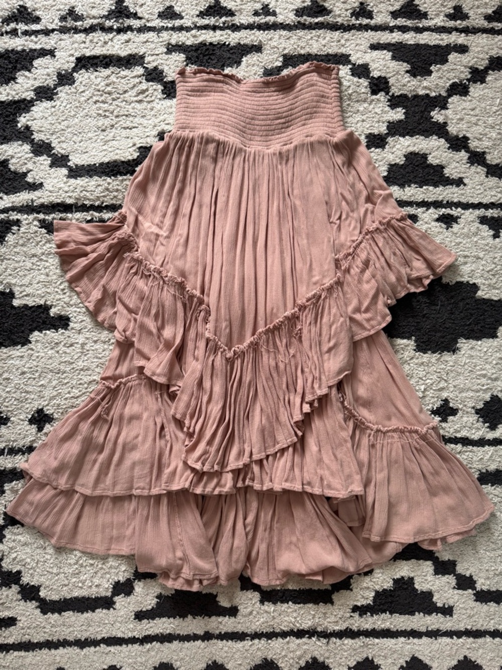 Free People Blush Pink Tiered Ruffle Maxi Skirt